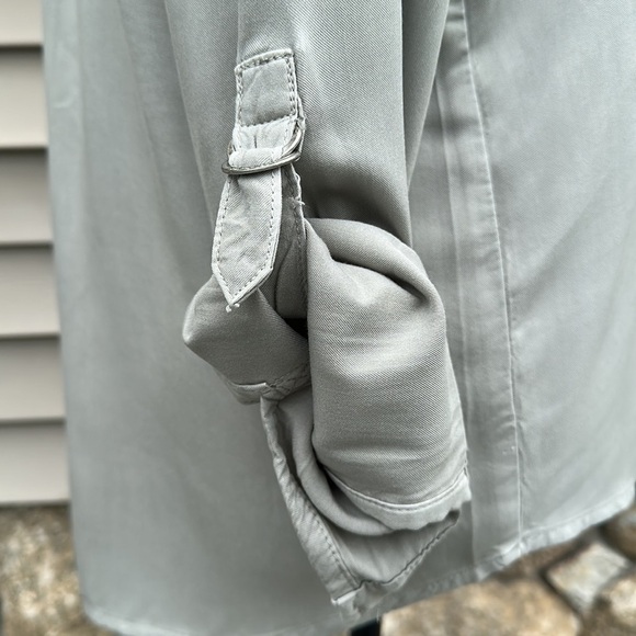 Calvin Klein Utility Roll Tab Sleeve Button Down Blouse - Tarragon Green - Picture 9 of 16